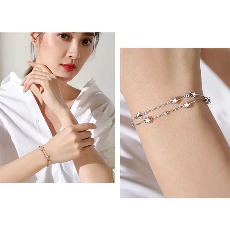 Saiye Sterling Silver Double Layers Stars Beads Bracelets for Women Elegant Box Chain Charm Bracelet Birthday Party Gift XJ250707