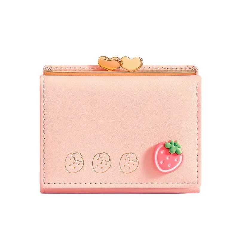 Cute Small Leather Pocket Wallet for Wen Fruit Print Bifold Coin Purse Ladies Mini Short Purse Mey Card Holders Cluh Bags Y250707