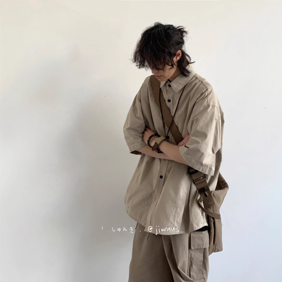 2025 Summer Japanese Designer Short Sleeves Retro Workwear Short Sleeve Shirt Men OOTD Outfit Youth Loose Casual Stylish Shirt