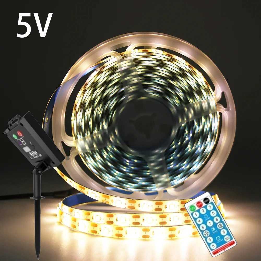 5V Solar LED Strip Light Remote Control 2835 60 LEDs Flexible Tape Lights Waterproof Warm White 0.5m 1m 2m 5m Garden Decoration W250701