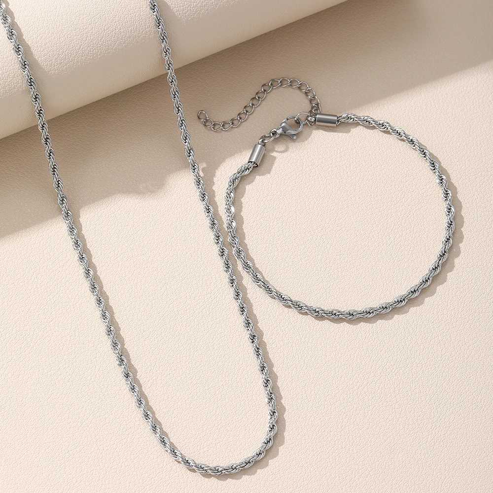Stainless Steel Set Simple Fashion Hip Hop Twist Chain Necklace Bracelet Set Womens Daily Commuter Jewelry Accessories XJ250707