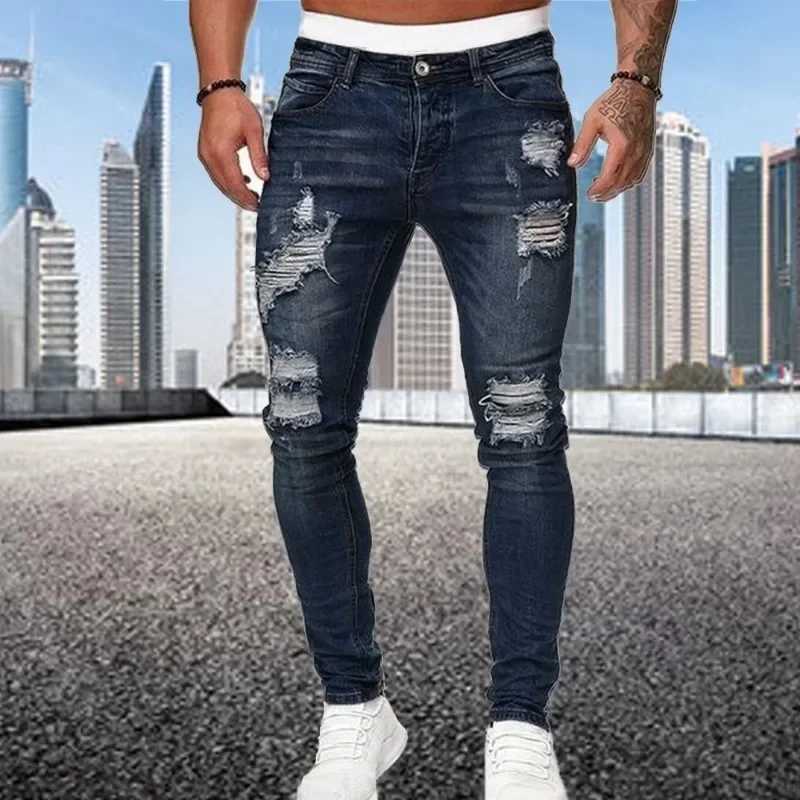 2024 New Retro Ripped Pencil Small Foot Skinny Jeans for Men Motorcycle Streetwear Stretch Straight Casual Slim Jeans Male XJ250707