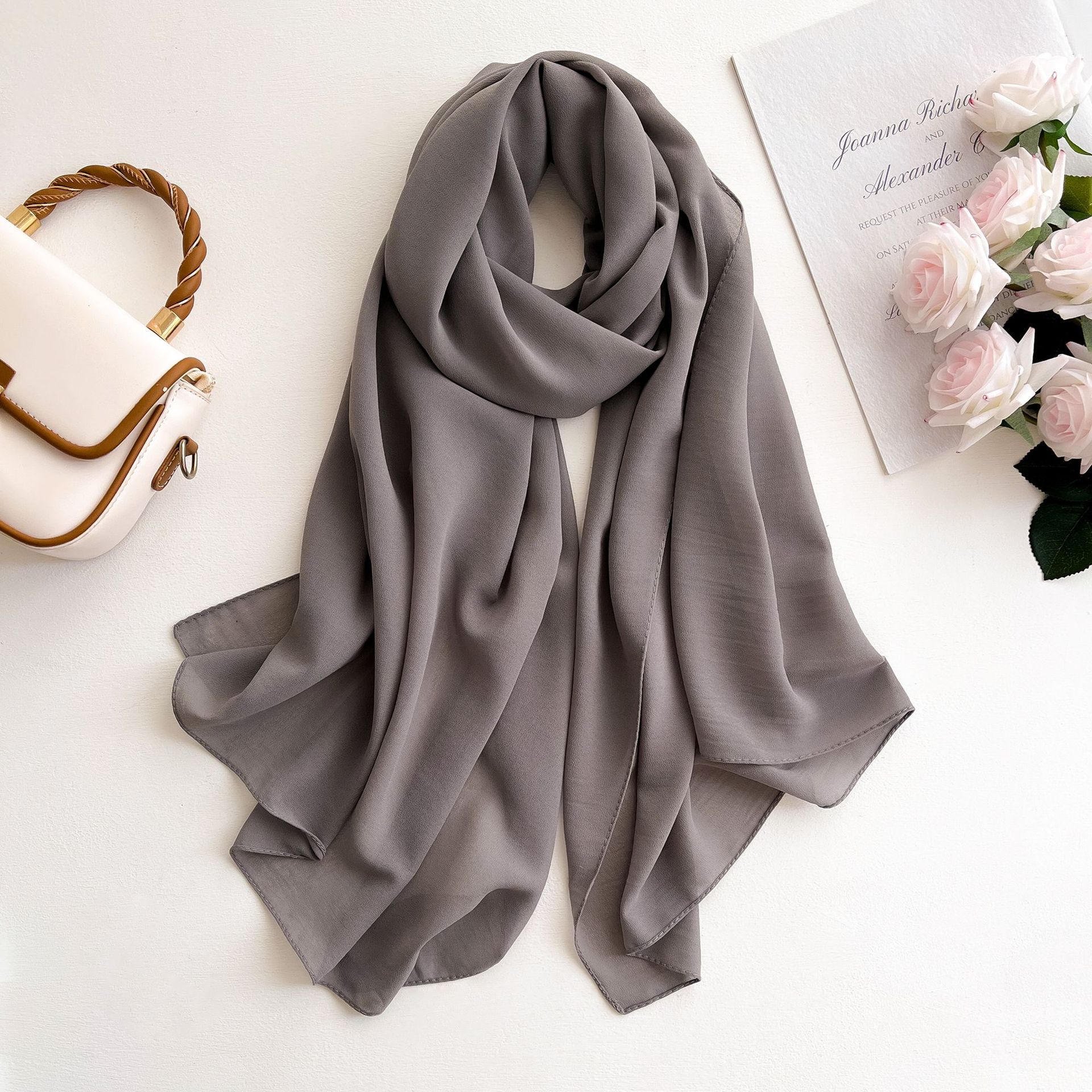 K1267 2024 Summer New Solid Color Chiffon Scarf Candy Color Scarf Sunscreen Beach Towel Scarf Wholesale