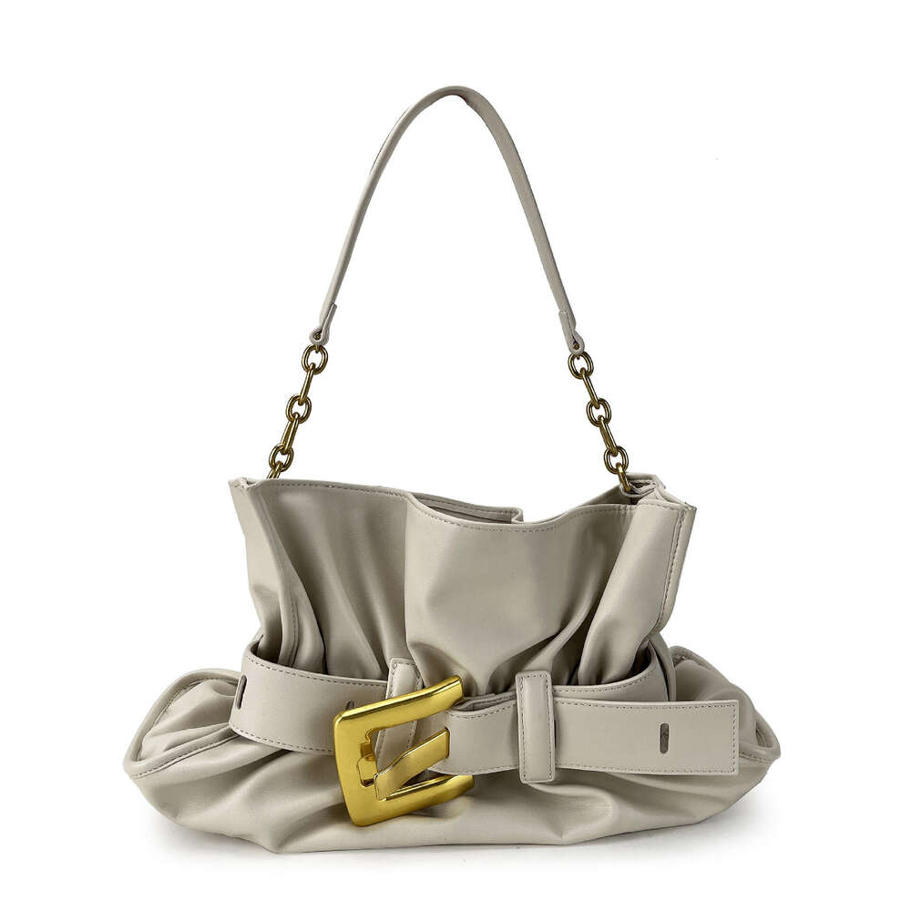 Summer New Fashion Women s Pleated Cloud Handbag with Metal Chain Strap and Eye catching Square Buckle