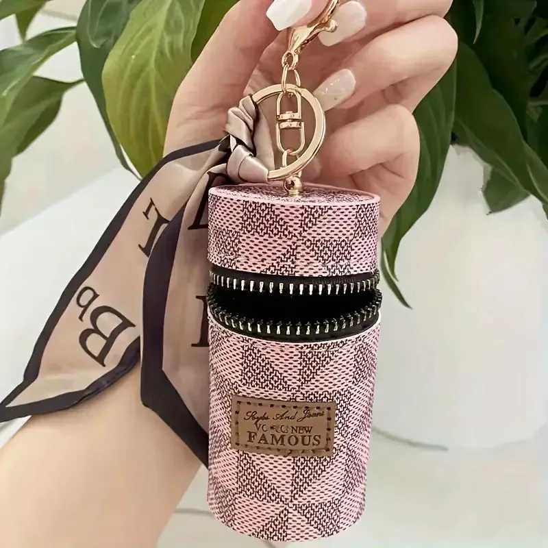 Mini Coin Purse Classic Pouch With Scarf Decor Zipper Portable Multifunctional Lipstick Bag Vintage Flower Leather Y250707