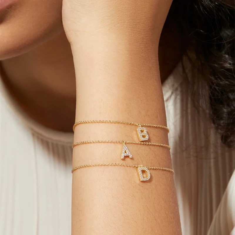 2025 New in Fashion Initial Letter Bracelet Women Golden Color Pave Zircon 26 Letter Tiny Initial Bracelet For Women Jewelry Gifts XJ250707
