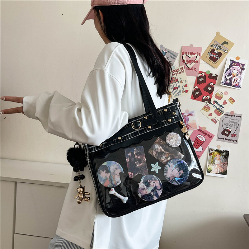 Free shipping designer Japanese Style Transparent Badge Pain Bag JK Uniform Bag Women Anime Exhibition Single Shoulder Bag Crossbody Bag Commuter Bag 