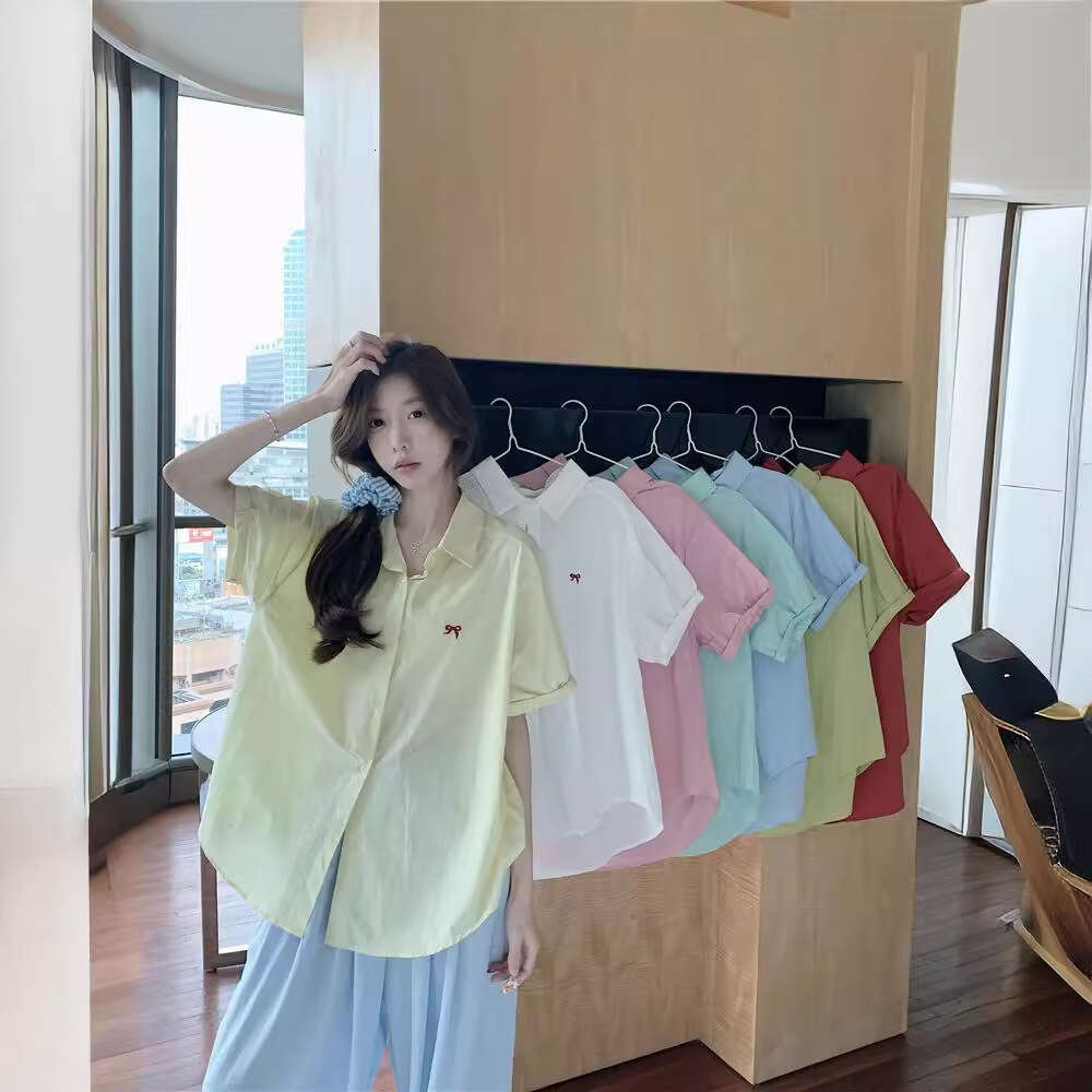 Summer Korean Style Design Sense Bowknot Embroidered Short Sleeve Shirt For Women Niche Casual Loose Sun Protection Top Trend B5