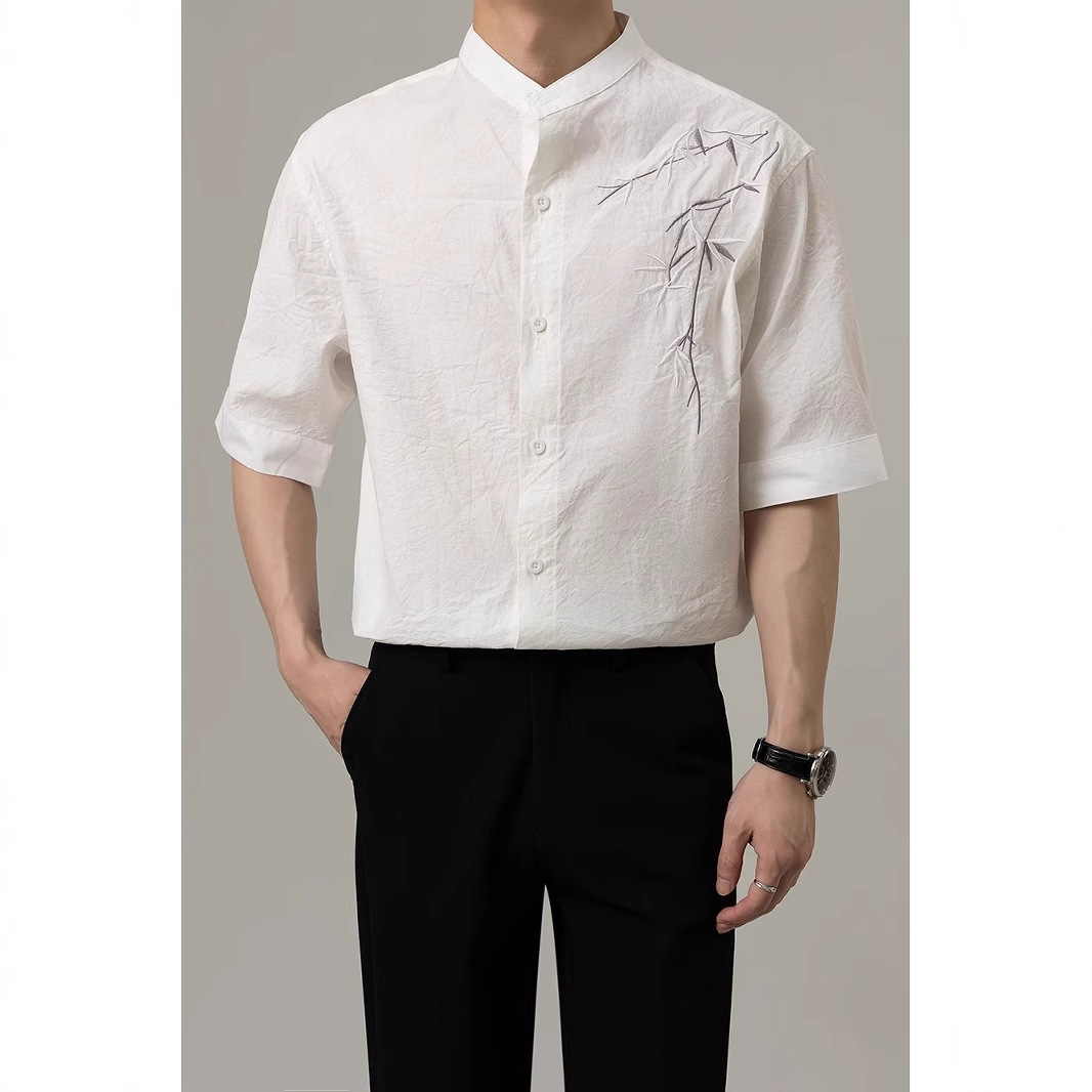 Korean Uamtor New Chinese Style Short Sleeve Shirt For Men Summer Korean Designer Short Sleeves Version Loose Mature Style Cool Half Sleeve Shirt