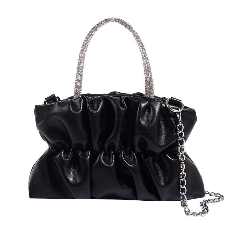 Fashion Fresh Rhinestone for Women 2025 Autumn New Candy Color Pleated Small Square Stylish Single Shoulder Crossbody Bag