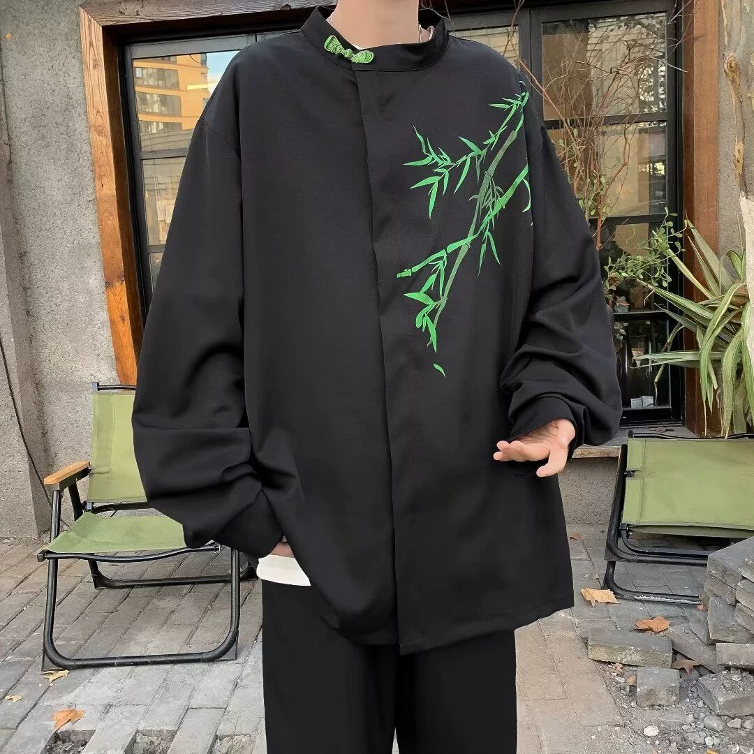 New Chinese Style Men's Clothing Light Designer Short Sleeves National Style Long Sleeve Shirt Modified Tang Suit Double Breasted Shirt High-end 