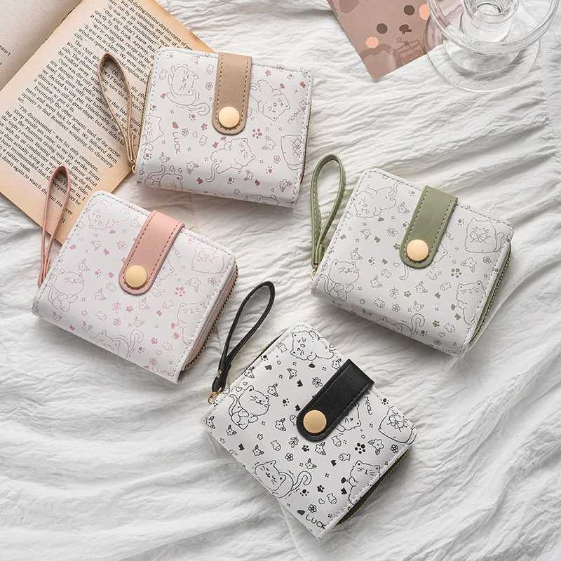Cute Printed Coin Purse Wen Girl Fi Short Wallet PU Leather Wallet Lightweight ID Card Holder Travel Coin Bag Y250707