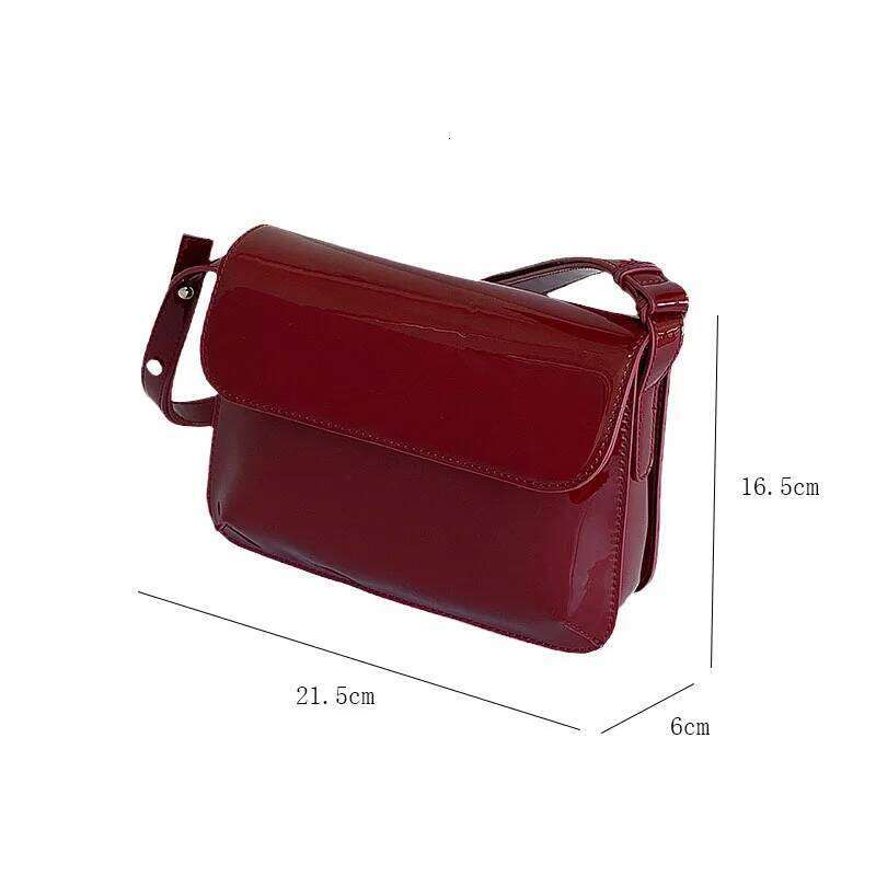 Wine Red PU Underarm New Women's Vintage Lacquer Leather Shiny Buckle Single Shoulder Elegant Crossbody Bag