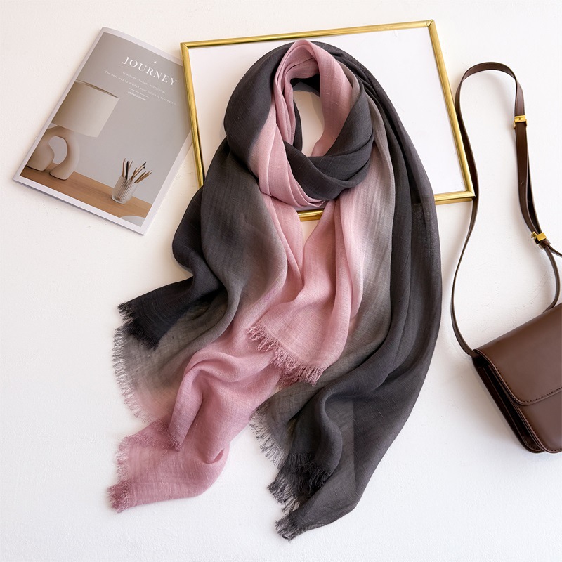 K1264 Foreign trade spring and summer gradient color matching Japanese and Korean ladies Mori girl bamboo yarn shawl cotton linen linen silk scarf sca