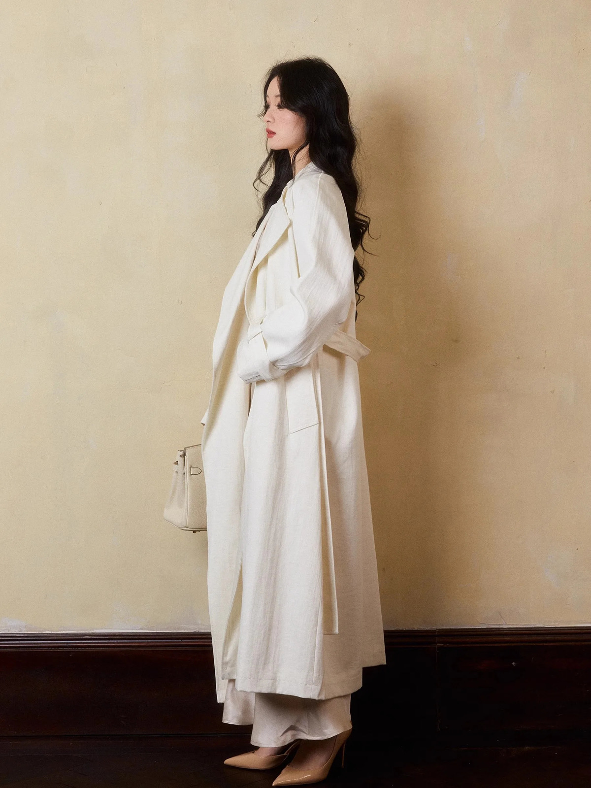 Lautaro Spring Autumn Oversized Long Linen Trench Coat for Women Sashes Loose Casual Flowy Korean Fashion Clothes Overcoat 250703