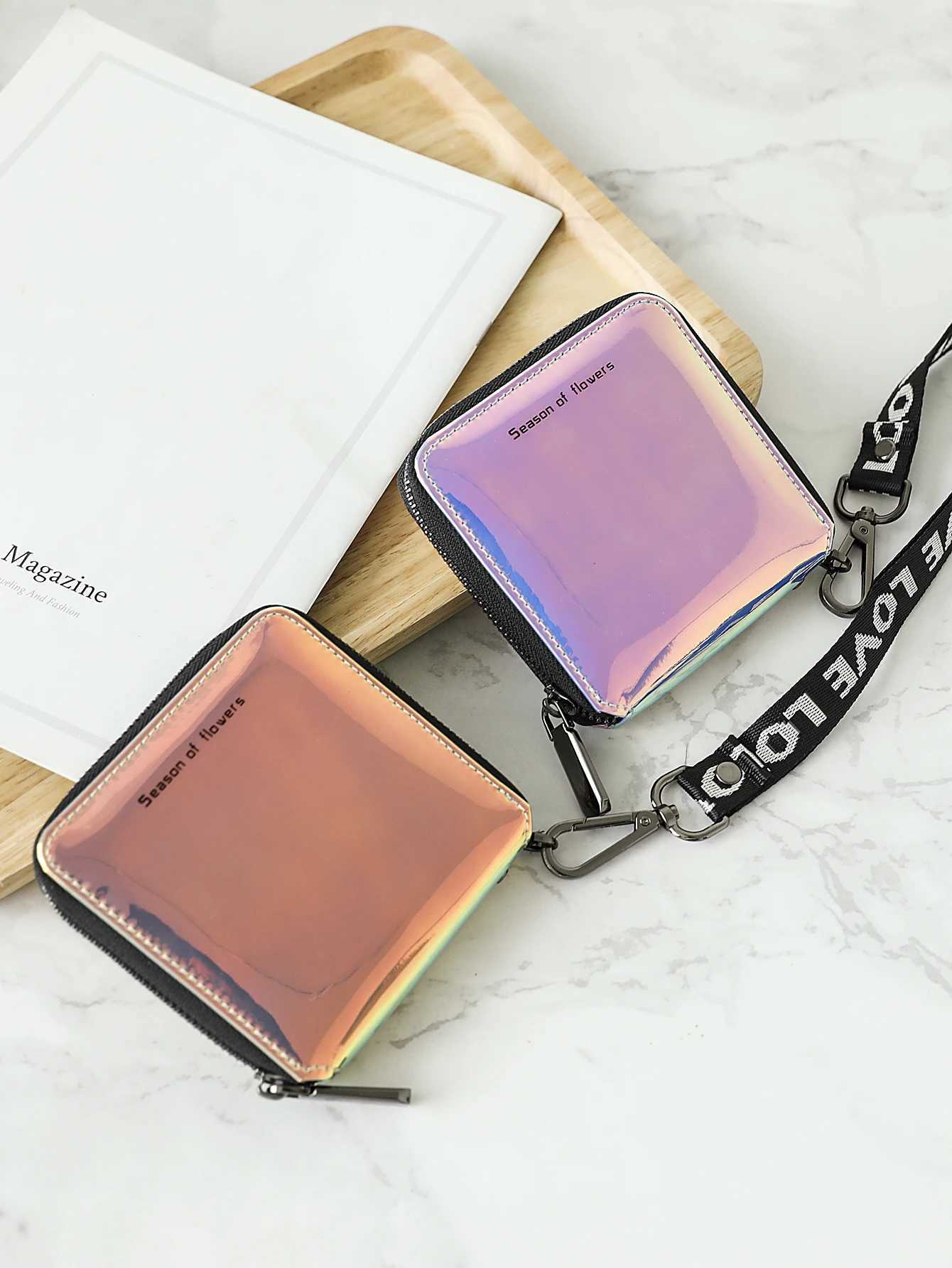 Fiable laser colored wens short wallet PU leather large capacity mti card slot ID card holder lg wallet coin purse Y250707