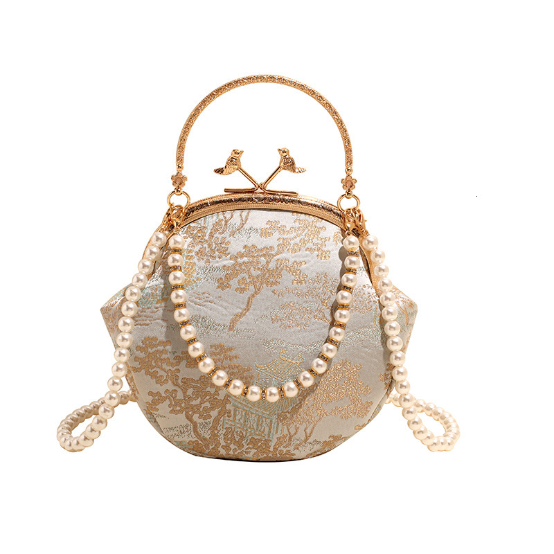 Free shipping designer New Chinese Style Pearl Fashion Handbag for Women National Style Fashionable and Elegant Niche Design Shoulder Bag Crossbody Ba