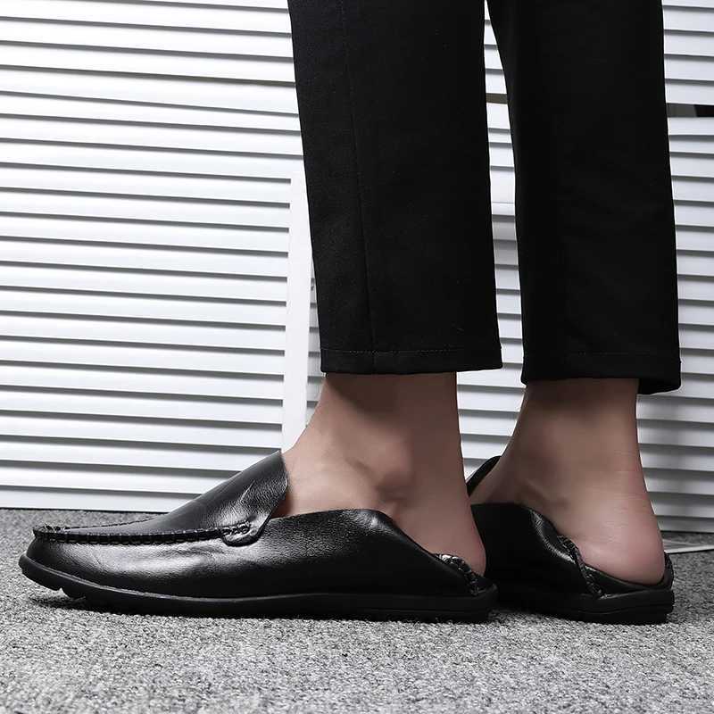 Mens Lightweight Slip-On Leather Shoes Soft Bott Two-Layer Cowhide Wear-Resistant Driving Casual Loafers Y250707