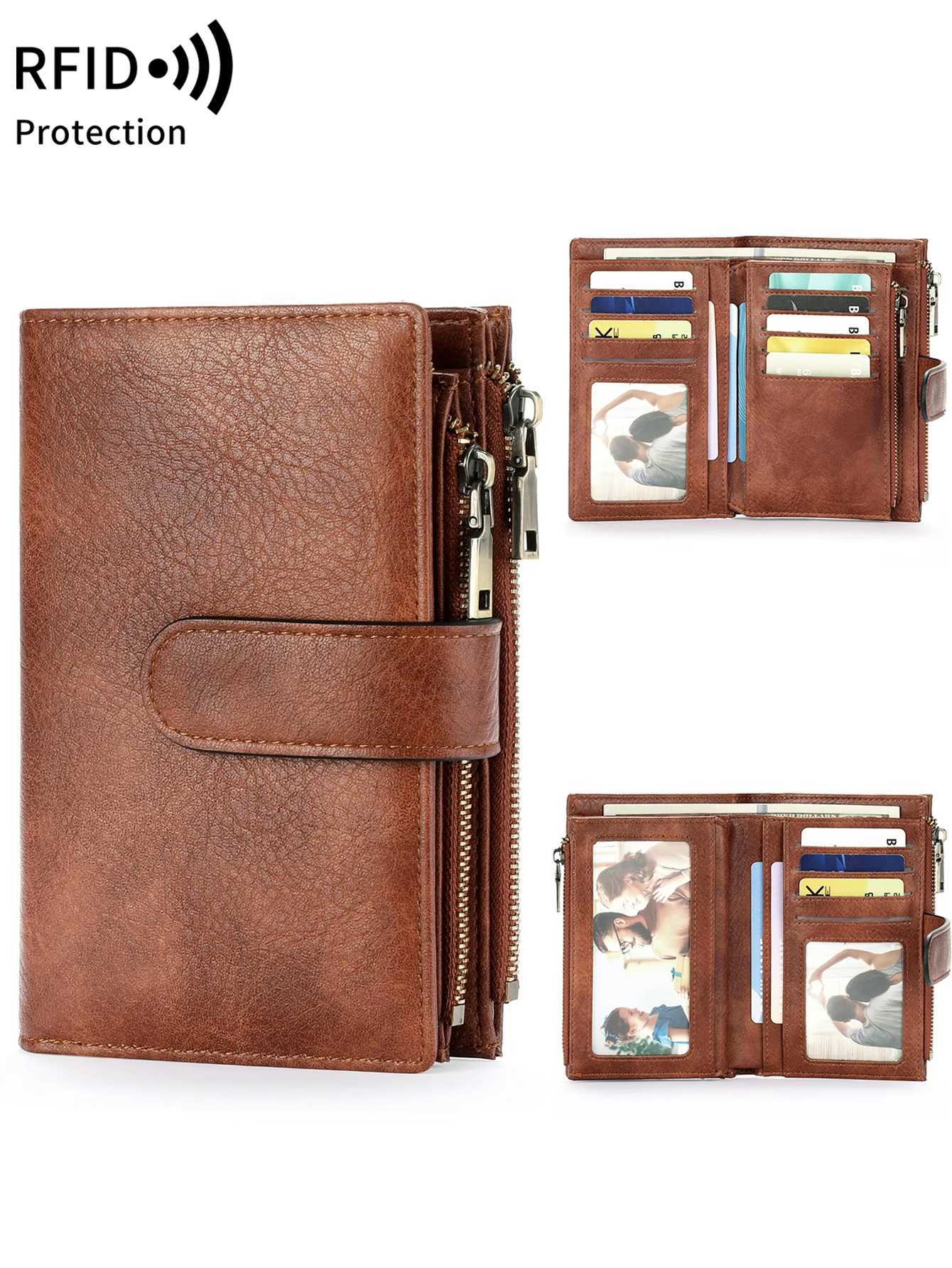 5 Vintage Folding Strap Double Zipper Pocket Short Card Holder High Quality Luxury Portable Cluh Card Holder Y250707