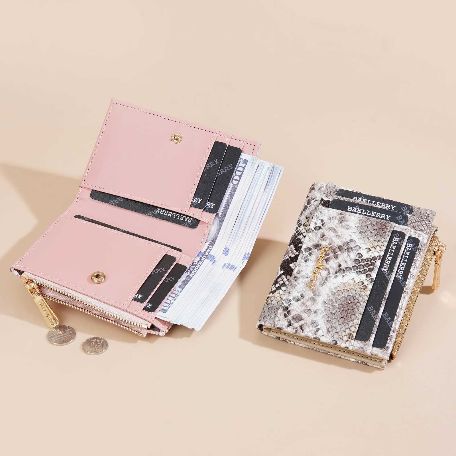 Fi Snake Pattern PU Leather Wens Short Wallet Trendy Card Slot Ladies Bifold Cluh Purse ID Card Holder Mey Bag Y250707