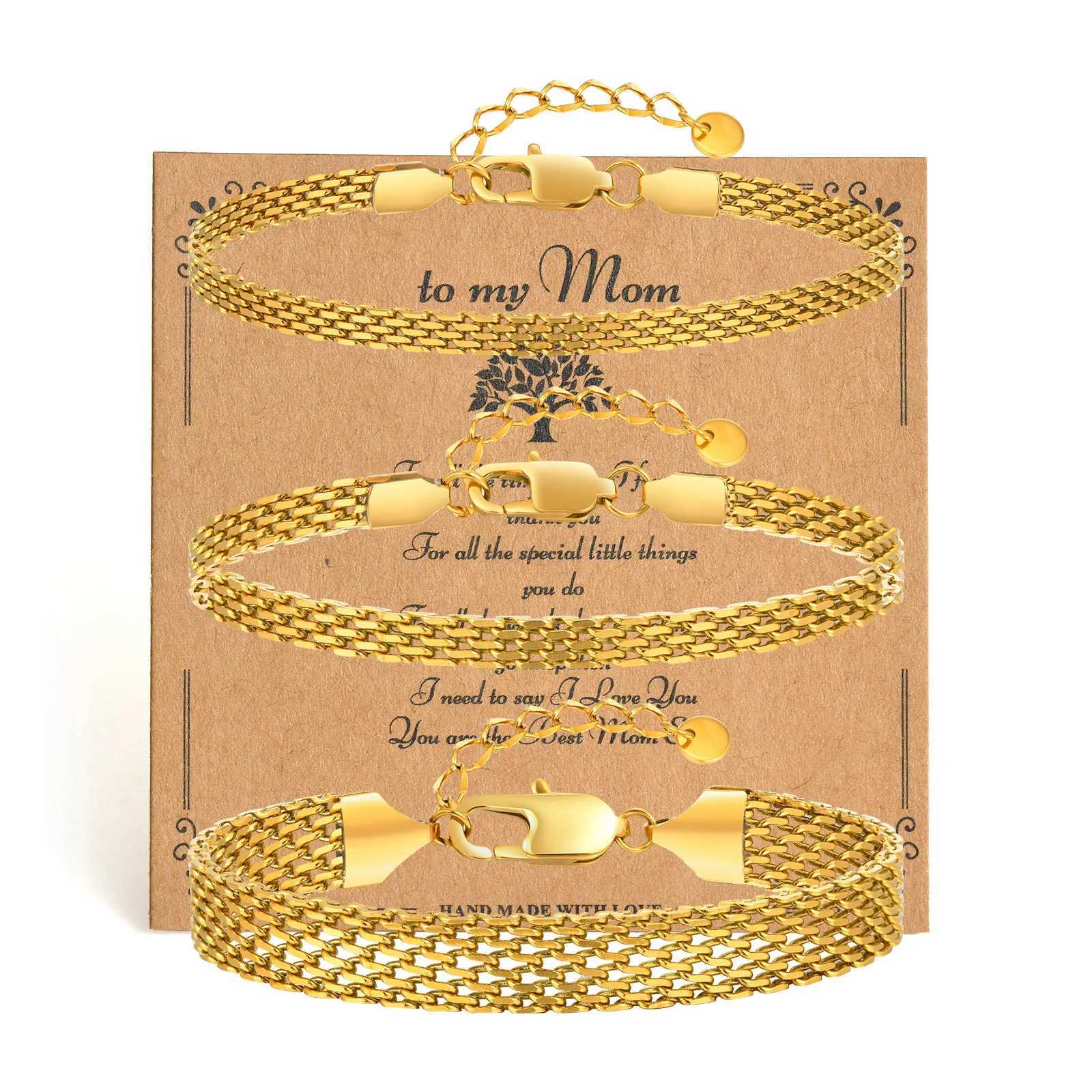 50pcs Vnox Strap Bracelet For Women Gold Plated Stainless Steel 3mm/4mm/8mm Link Chain Bracelets Trendy Jewelry Gift to Mom Free Cards XJ250707