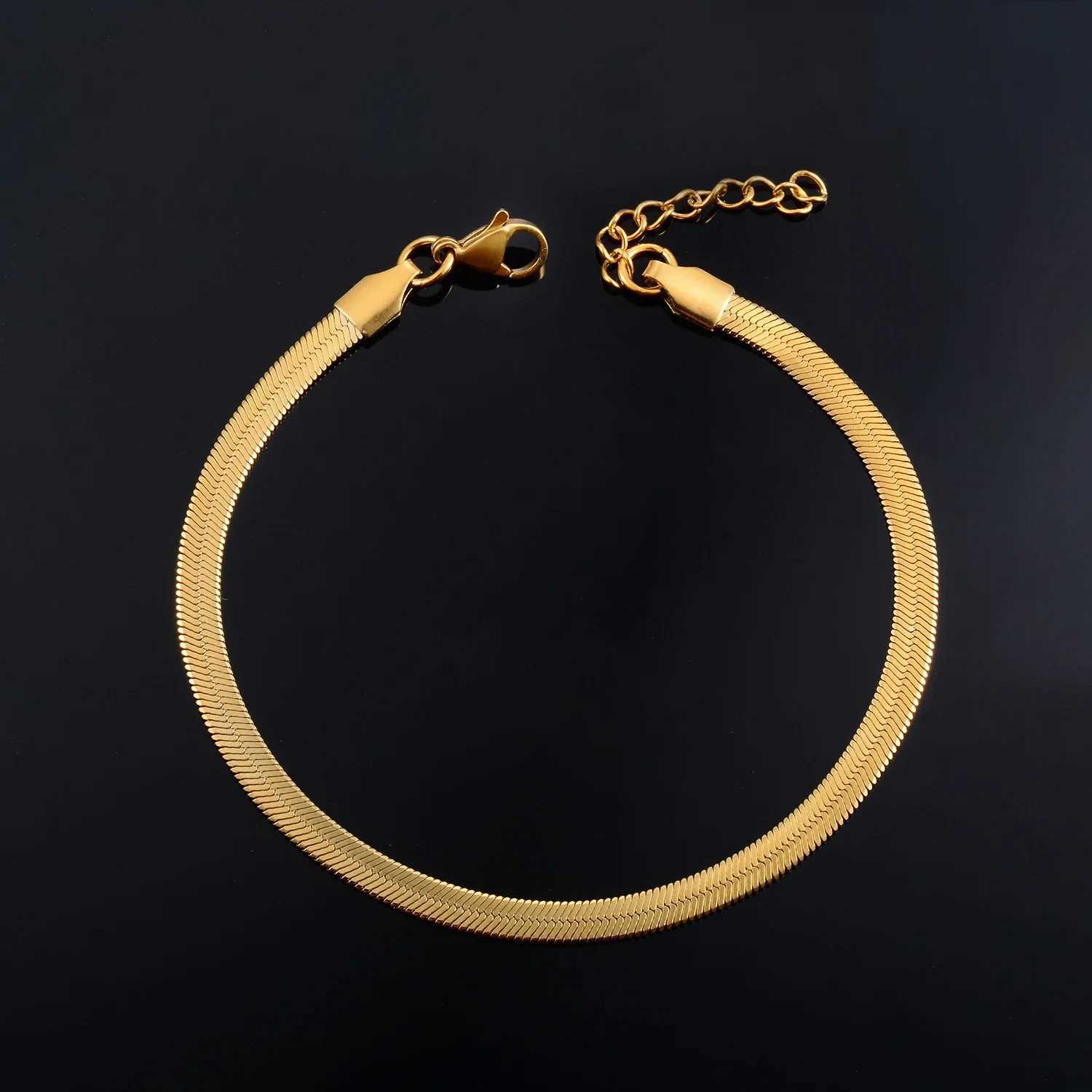 3mm 4mm Stainless Steel Flat Snake Bracelet Classic Gold Color Charm Chain Metal Jewelry for Men Women XJ250707
