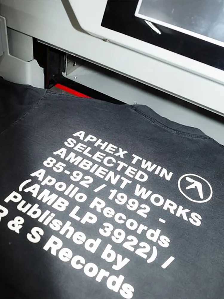 Men T-Shirt Aphex Twin Washed Black Print Cotton Graphic Oversized Korean Fashion Short Sleeve Tops Tees Y2k Streetwear Clothing W250707
