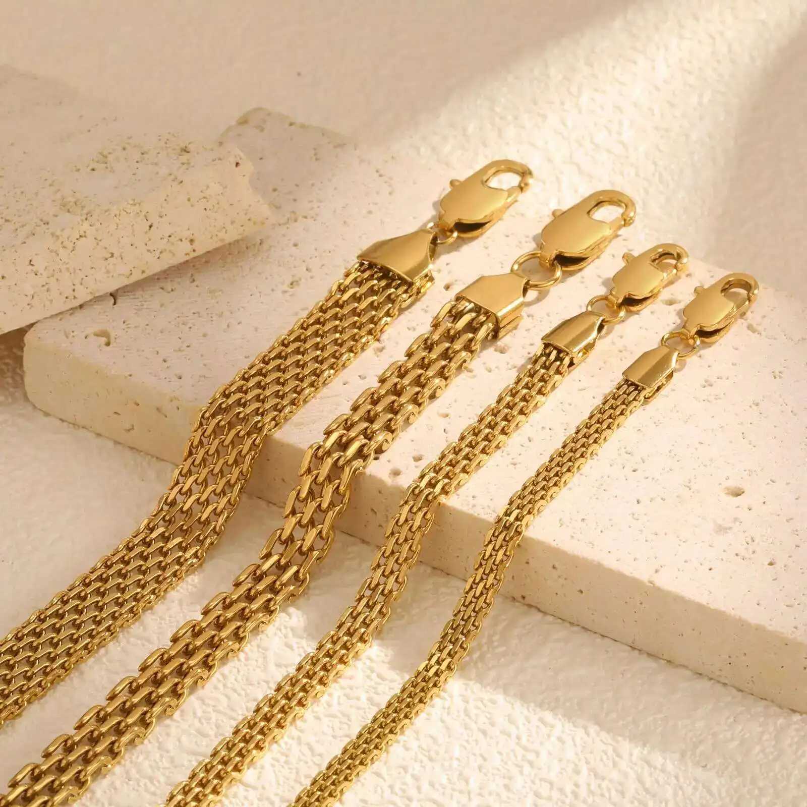 3mm/4mm/6mm Gold Plated Italian Chain Bracelet for Women Stainless Steel Mesh Link Chain Wristband Gift Jewelry Non-Tarnish XJ250707