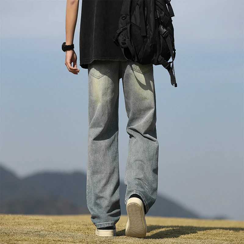 Mens Denim Pants - Summer American Retro Straight Leg Jeans Loose and Breathable High Street Fashion Ripped Casual Pants XJ250707