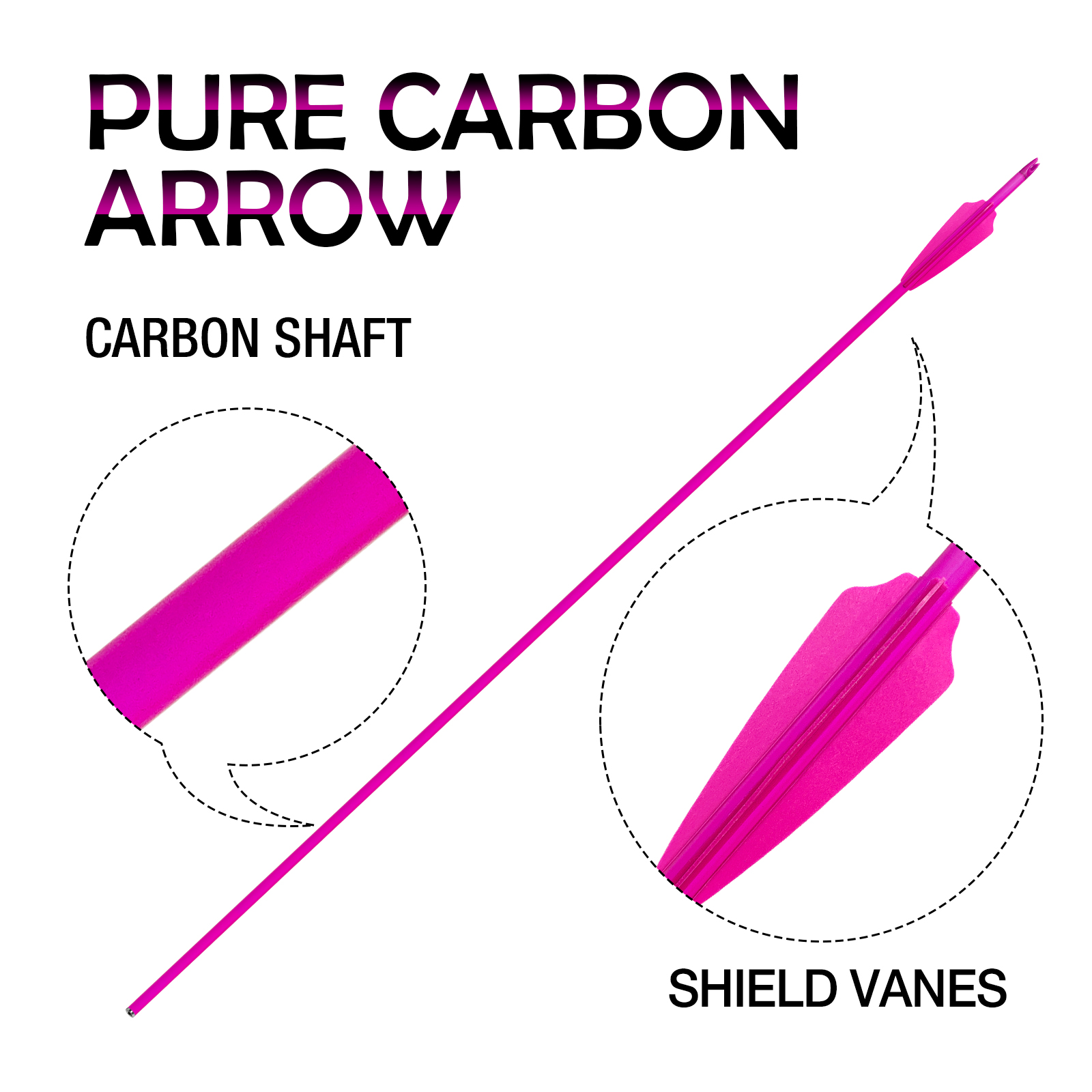 31inch Archery Arrows without Arrowheads Hunting Arrows Carbon Targeting Arrows 6.2mm Training Arrows for Recurve Bow & Compound Bow Spine 250-600 Arr