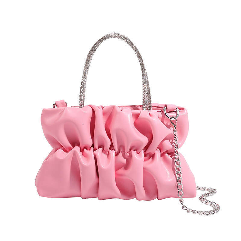 Fashion Fresh Rhinestone for Women 2025 Autumn New Candy Color Pleated Small Square Stylish Single Shoulder Crossbody Bag
