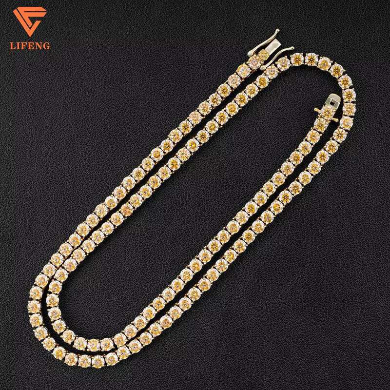 Lifeng Jewelry Hip Hop Sterling Silver White Color Moissanite Diamond Tennis Chain Necklace 6mm Moissanite Tennis Necklace