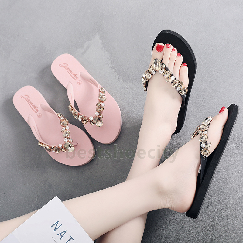 crystal glitter slippers beach slides summer flip flops womens sliders fashion casual flats slipper daily soft mules durable anti-slip designer sandal