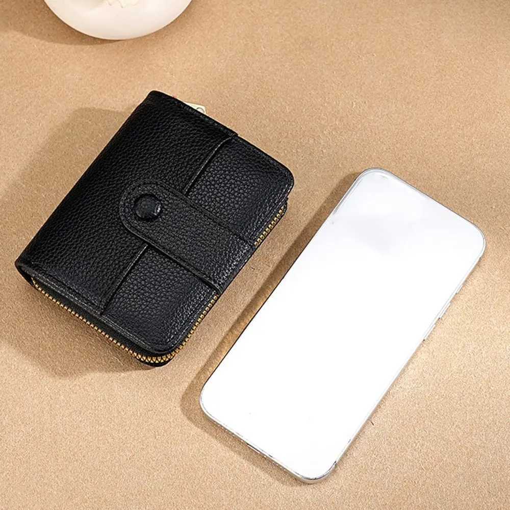 Fi Elegant Wen Short Wallet Lychee Pattern Pu Leather Business Purse Solid Color Zipper Bank/ID/ Holder Wan Y250707