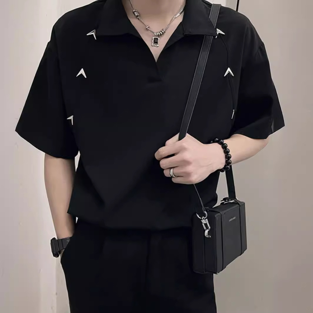 Korean Version Polo S For Men, Designer Short Sleeves Trendy Brand Design, Metallic White V-neck, Regular Shoulder Short Sleeve T-S, Fashionable Ice F