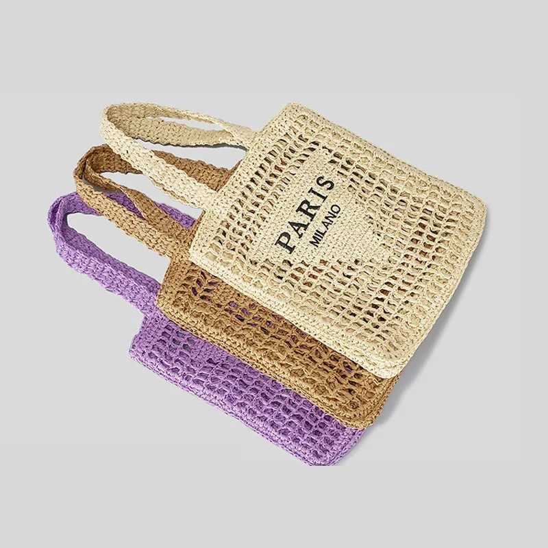Fashion Hollow Out Straw Women Shoulder Bags Designer Letters Weave Lady Handbag Casual Handmade Summer Beach Bag Large Tote Bag Z250707