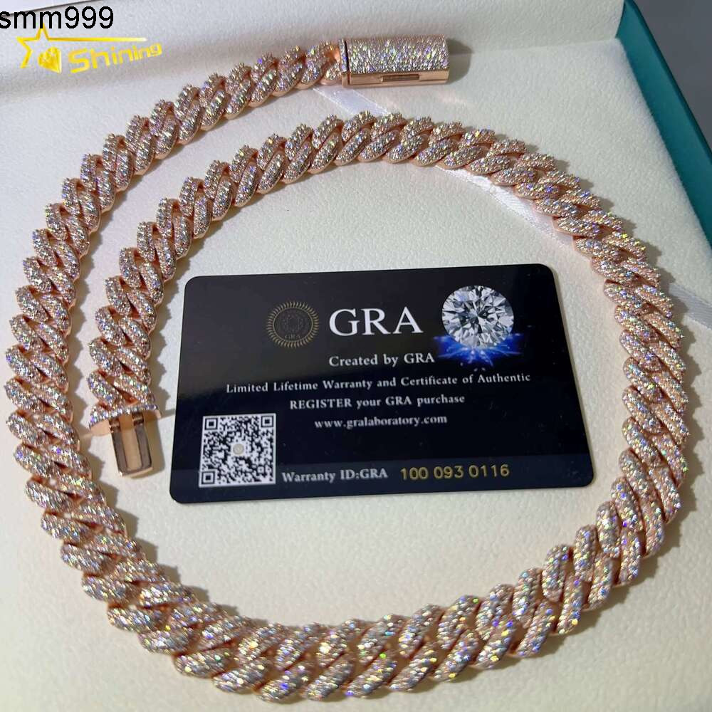 Hip Hop Jewelry 13Mm Iced Out Necklace Sier Rose Gold Plated VVS D Color Infinity Moissanite Cuban Chain