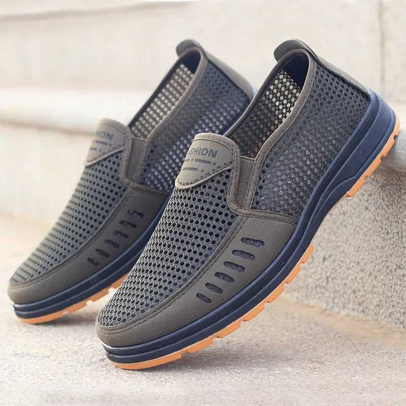 Mens Shoes Summer Breathable Mesh Slip-On Dad/Elderly Shoes Non-Slip Orthopedic Cfort Lightweight Canvas Shoes Y250707