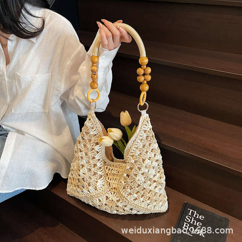 Free shipping designer bag Luxury bag Straw for Women, Large Capacity New Chinese Style Totem Shoulder Bag, Summer Beach Vacation Woven Underarm Bag