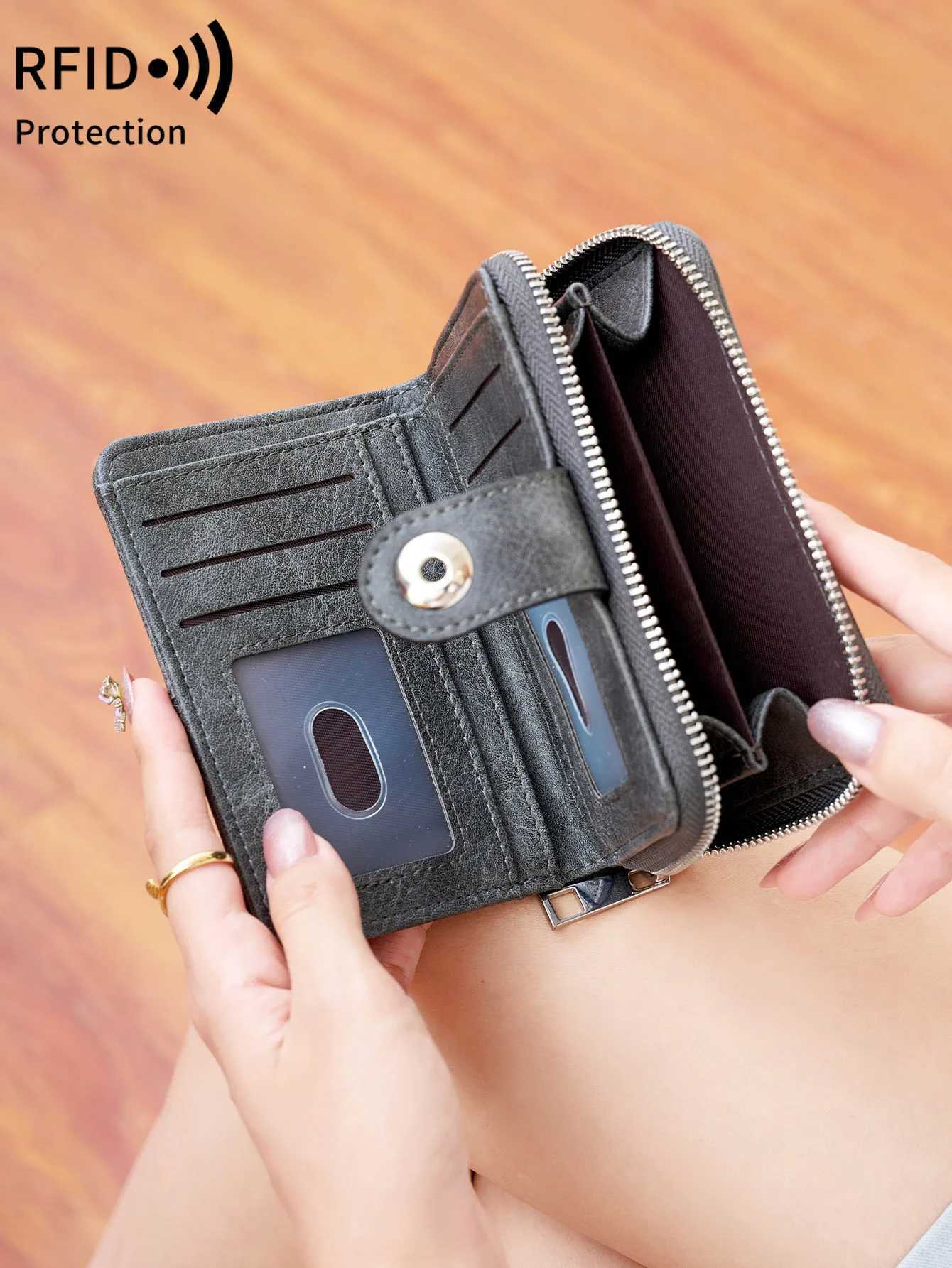 New Wens Wallet Trifold RFID Short Wallet Fi Large Capacity Buckle Zipper Coin Wens Coin Purse Card Holder Y250707