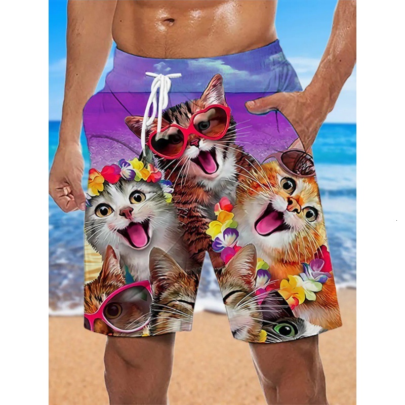 Designer Men's Loose Beach Shorts Summer Surfing Shorts 3D Printed Cat Pattern Casual Sports Shorts Fashion Trend Free Shipping