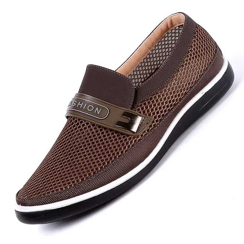 2022 New Summer Mesh Shoes Men Slip-On Flat Shoes Hollow Out Comfortable Father Shoes Men Casual Basic Drilles Y250707
