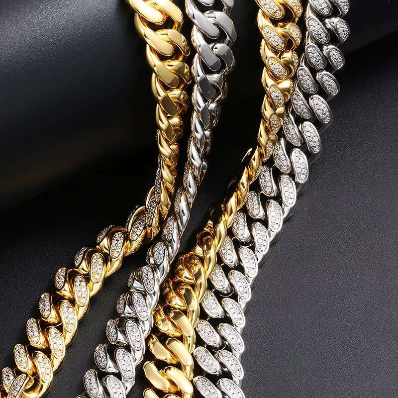 12mm Hip Hop Jewelry Miami Iced Cuban Link Chains 925 Sterling Silver Diamond Cuban Link Chain Necklace Bracelet