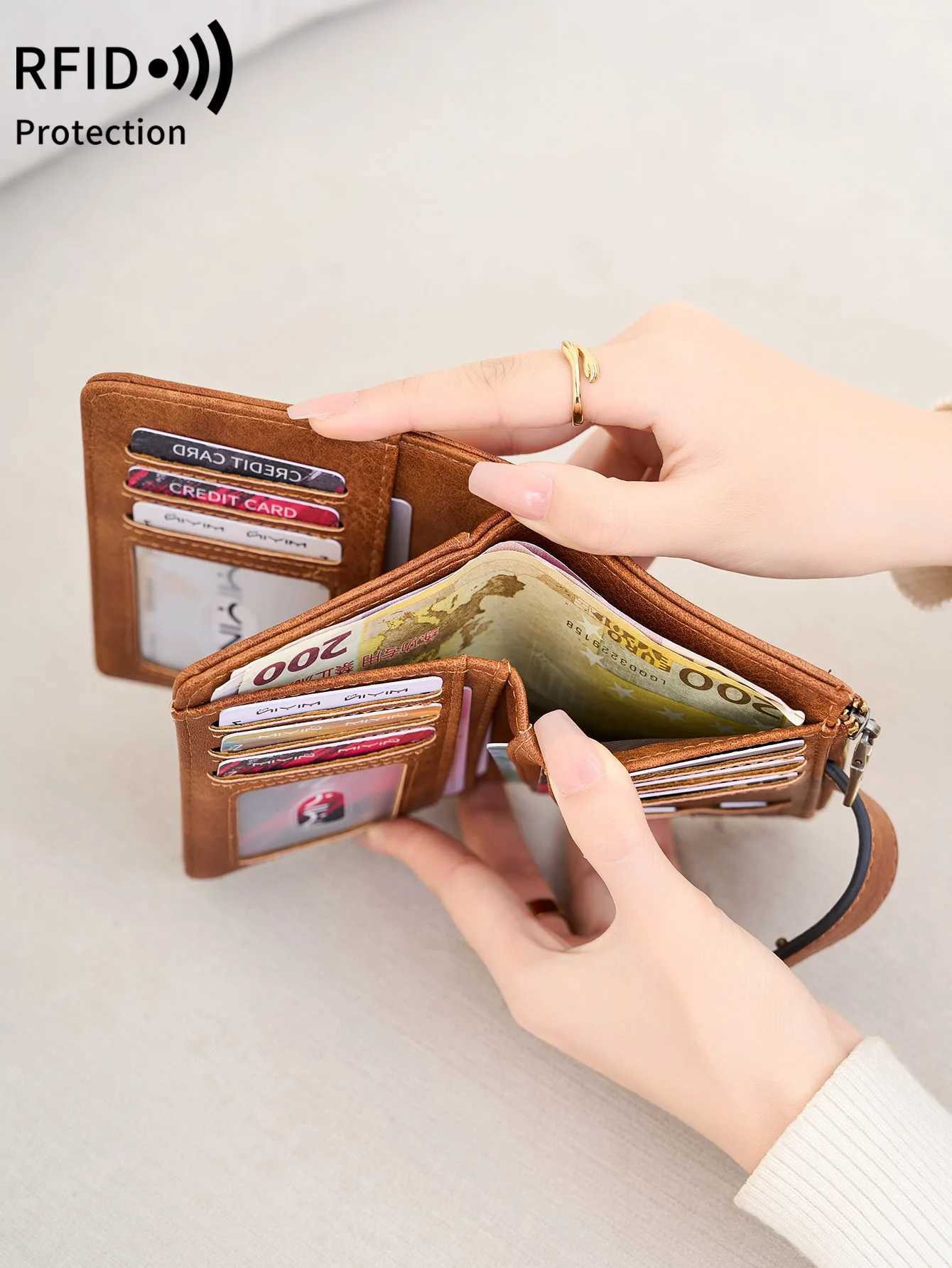 FiWens Wallet RFID Anti-theft Short Trifold Large Capacity Card Holder Coin Purse ID Card HolderWallet Y250707