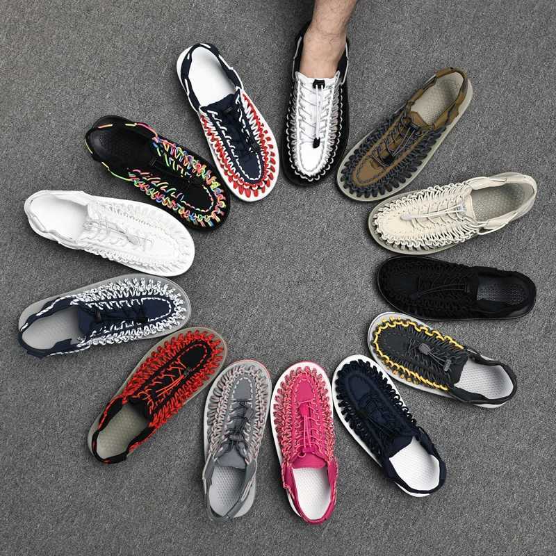 Summer Men Sandals Fion Handmade Weaving Design Beach Sandals Breathable Casual Flat Sandals Outdoor Couples Sandals Size 48 Y250707