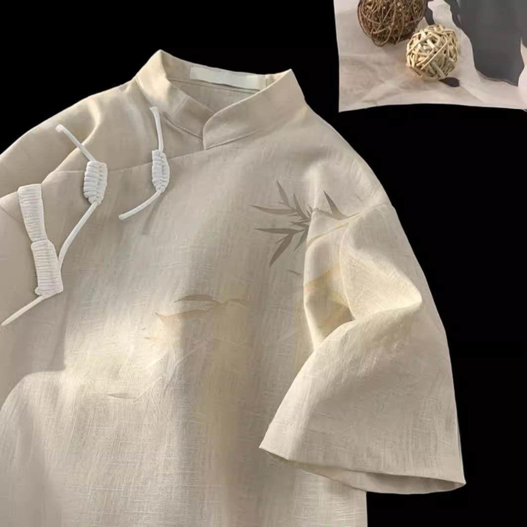 New Chinese Style Designer Short Sleeves Short Sleeve Shirt For Men 2025 Summer New Tree Branch Print National Trend Design Loose Top Jacket
