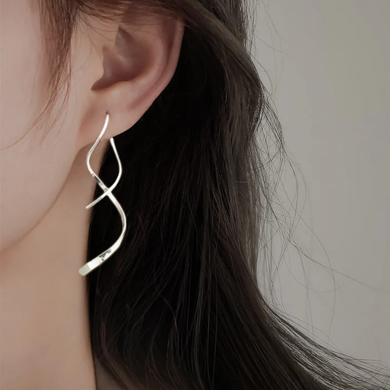 Simple Spiral Threader Earrings Irregular Helix Wave Curve Ear Line Cuff Stainless Steel Dangling Earring Women Fashion Jewelry 250701