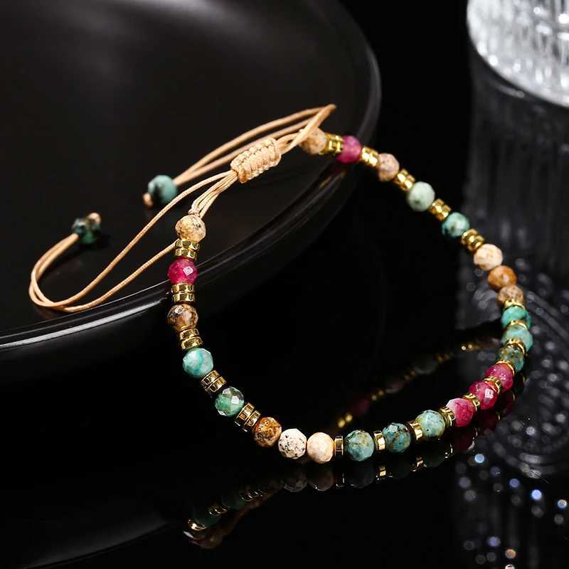 1 Natural Stone Faceted Africa Turquoise Colored Chalcedony Braided Bracelet Women Bohemian Handmade Rope Adjustable Jewelry GiftXJ250707