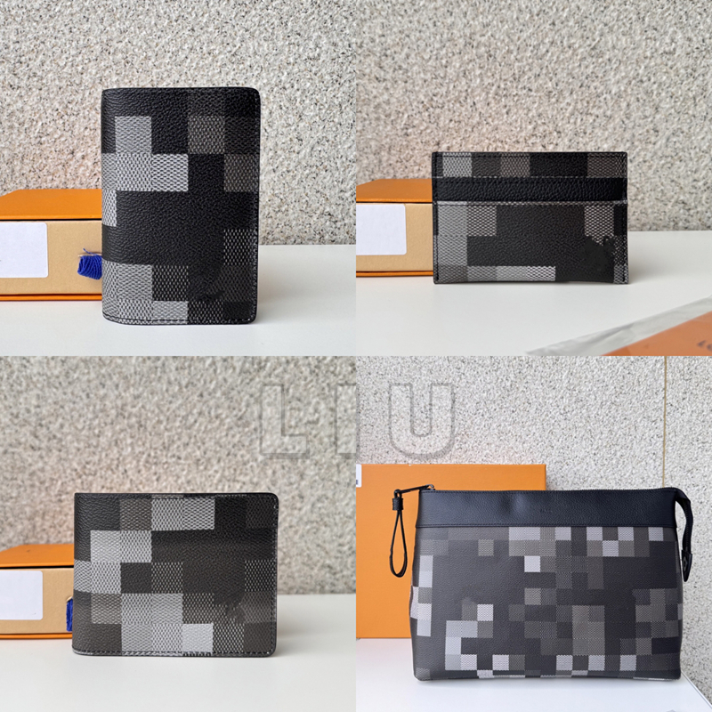 Designer Pochette Voyage Souple Damoflage Black Handbag Men Women Wash bag Clutch Bag Wallet Double card holder Pocket wallet SLENDER Wallet