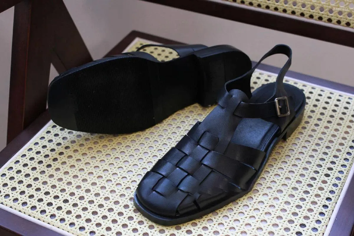Sandals Retro Cross Woven Cowhide Summer British Casual Roman Men's Designer Style Trendy Luxury Handmade Men Shoes